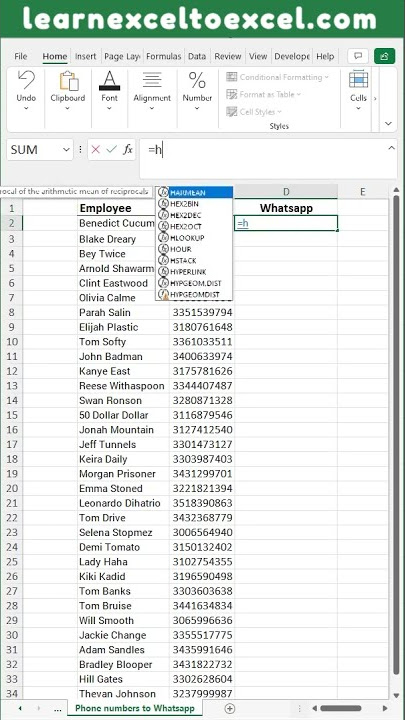 Excel Pro Trick Get Whatsapp links from Phone Numbers in Excel with CONCATENATE   HYPERLINK Function