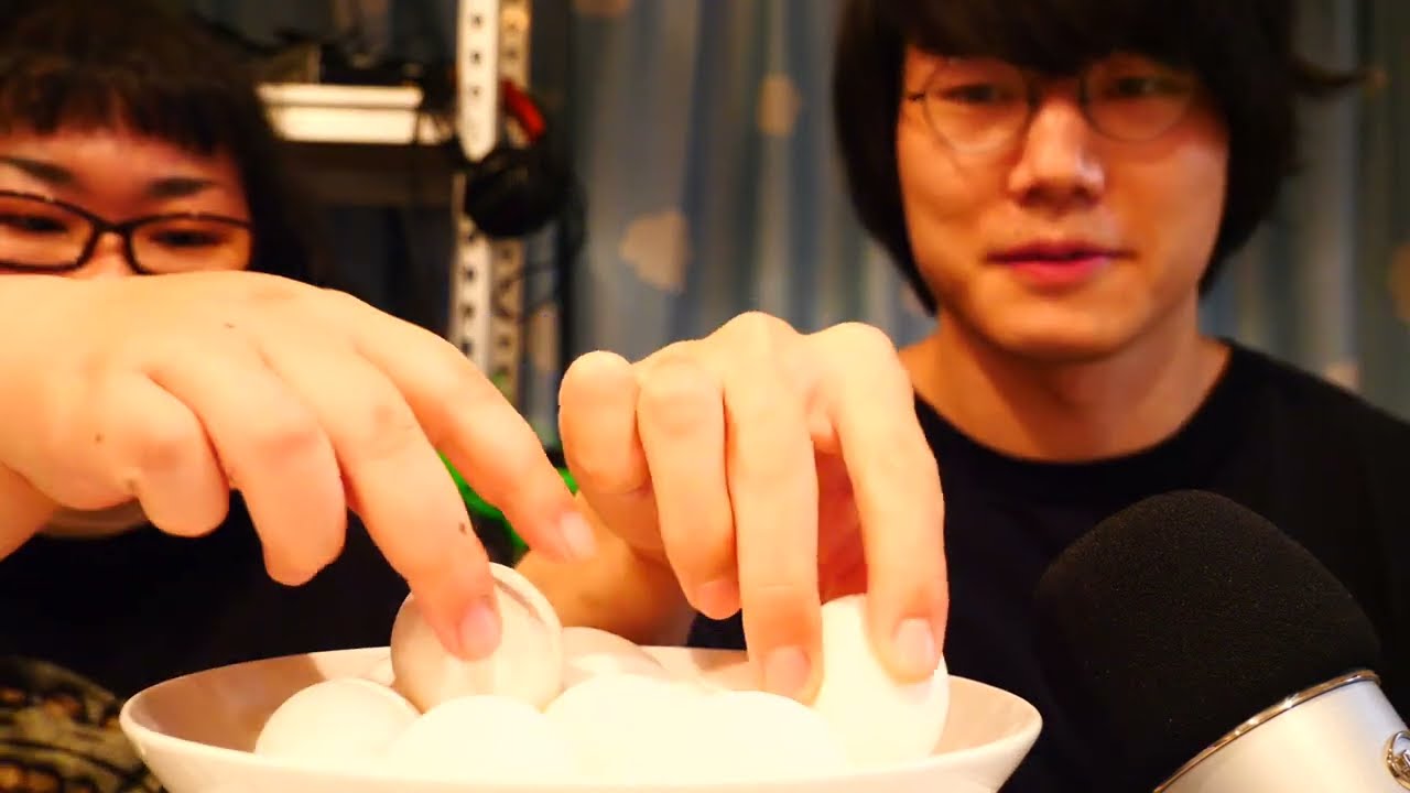 ASMR 咀嚼音 ゆで卵(半熟卵) Soft-boiled eggs 반숙계란 muscle マッチョ飯
