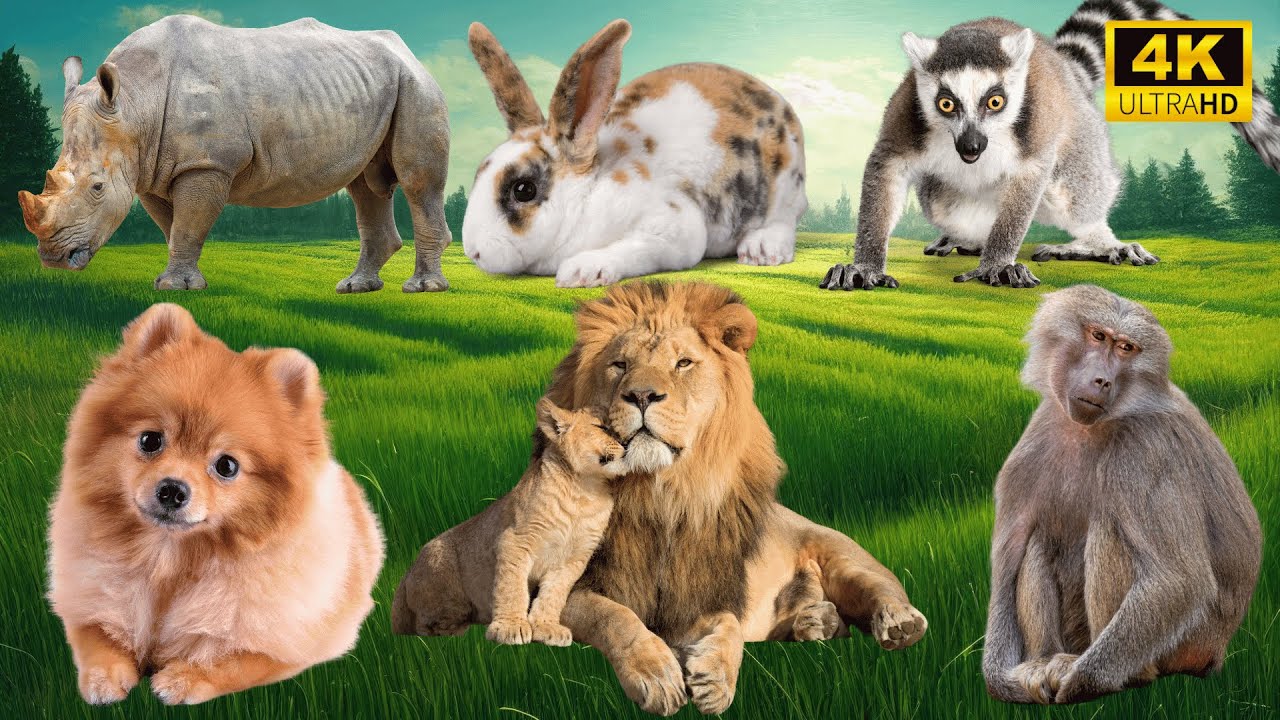 4K Wild Animal Sounds: Rhino, Rabbit, Raccoon, Dog, Lion, Monkey ...