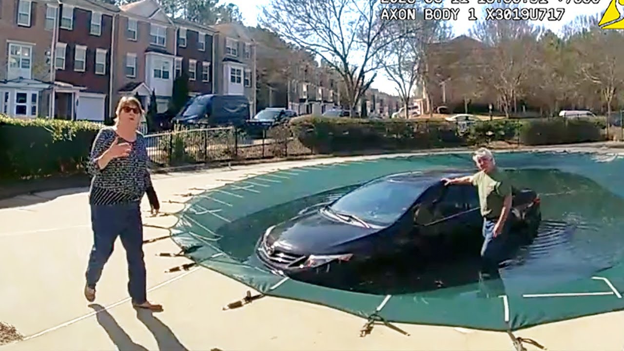 Delusional Woman Drives CAR into Pool..