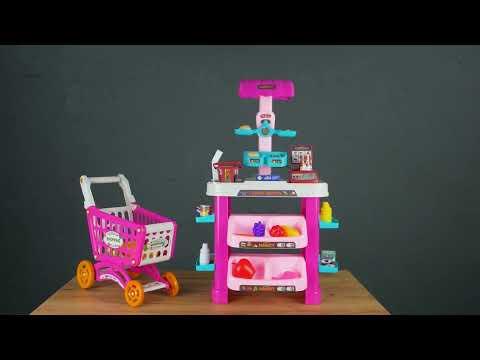 Дитячий ігровий набір магазин-супермаркет 922-195 сканер продукти ваги візка та кошика 80 елементів, видео 1