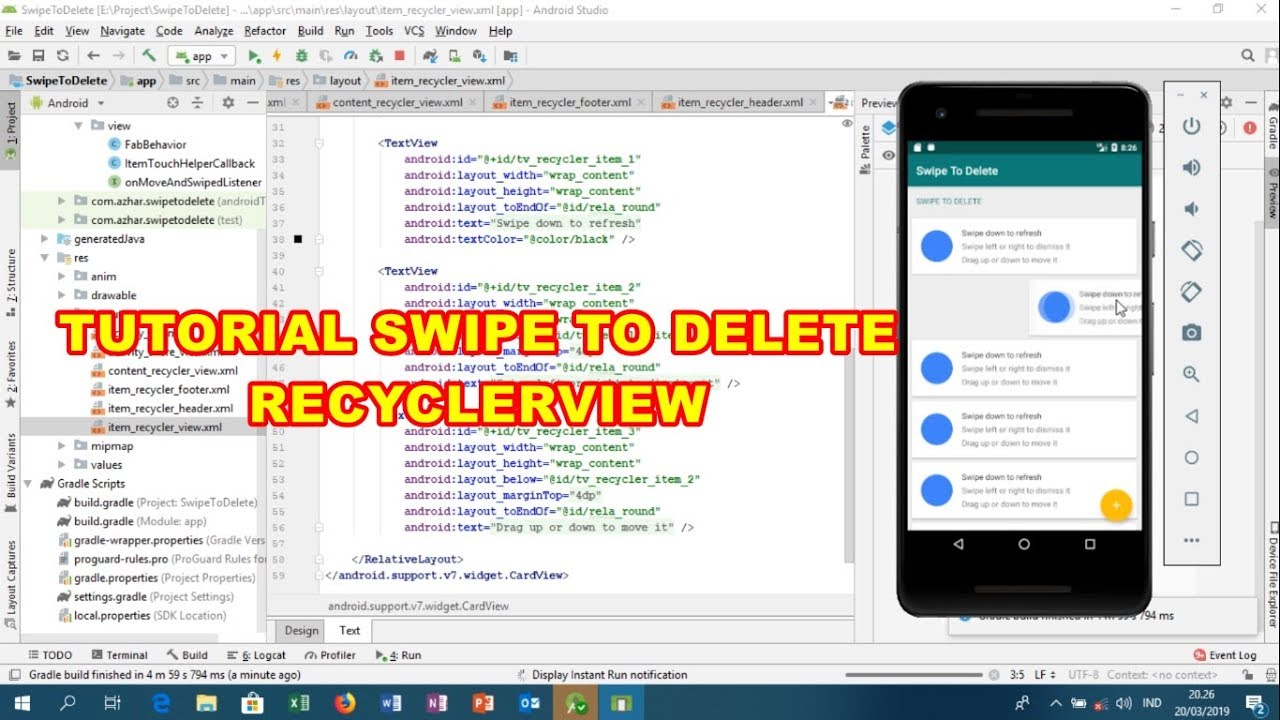 android studio recyclerview swipe to delete