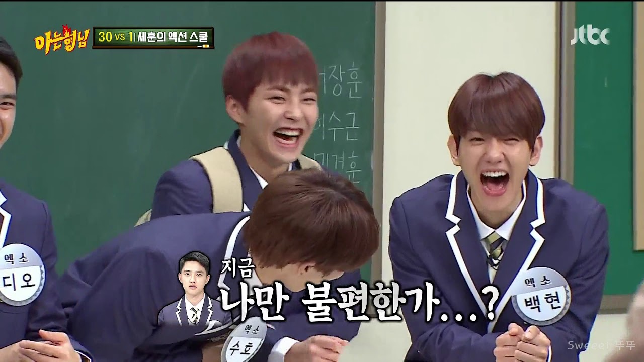 ENG SUB EXO Knowing bros  Funny step  Action school   Surprised by DOs Kiss Scene Duet 