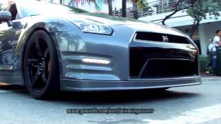 Gray Nissan GTR with black Forgiato? rims driving on Ocean Dr / Miami Beach Supercars