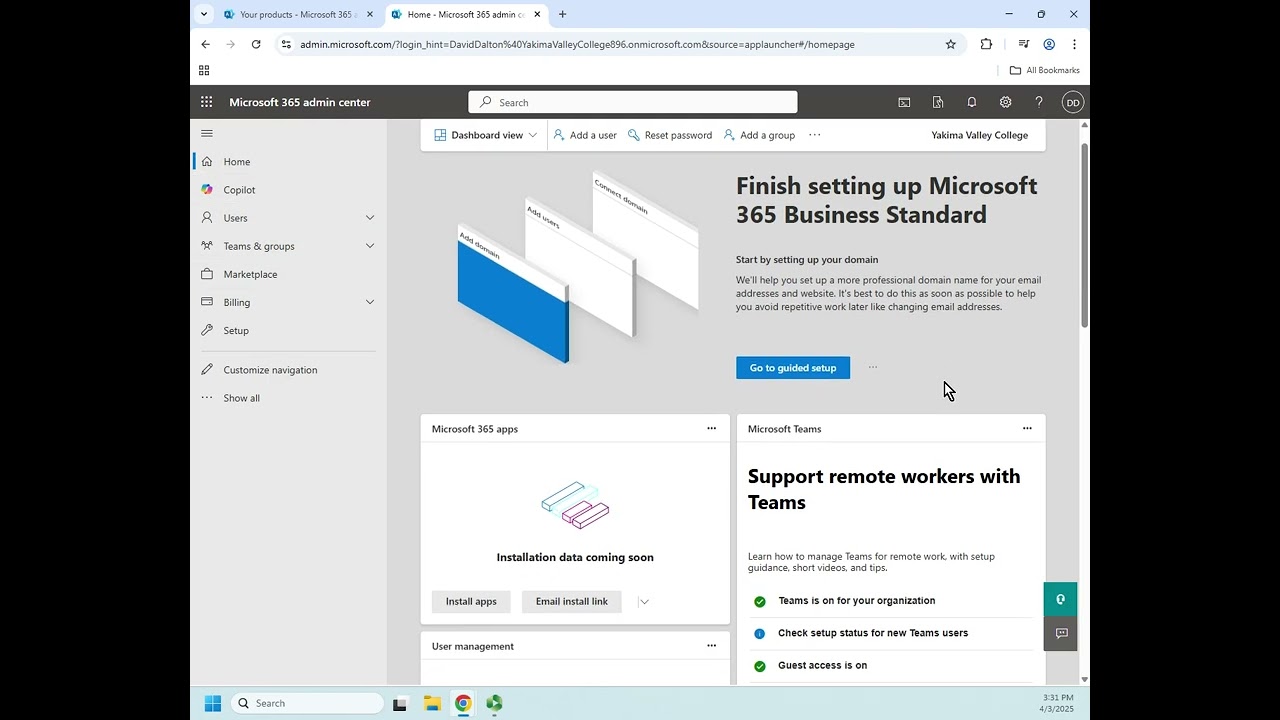 Working with the Microsoft 365 Dashboard