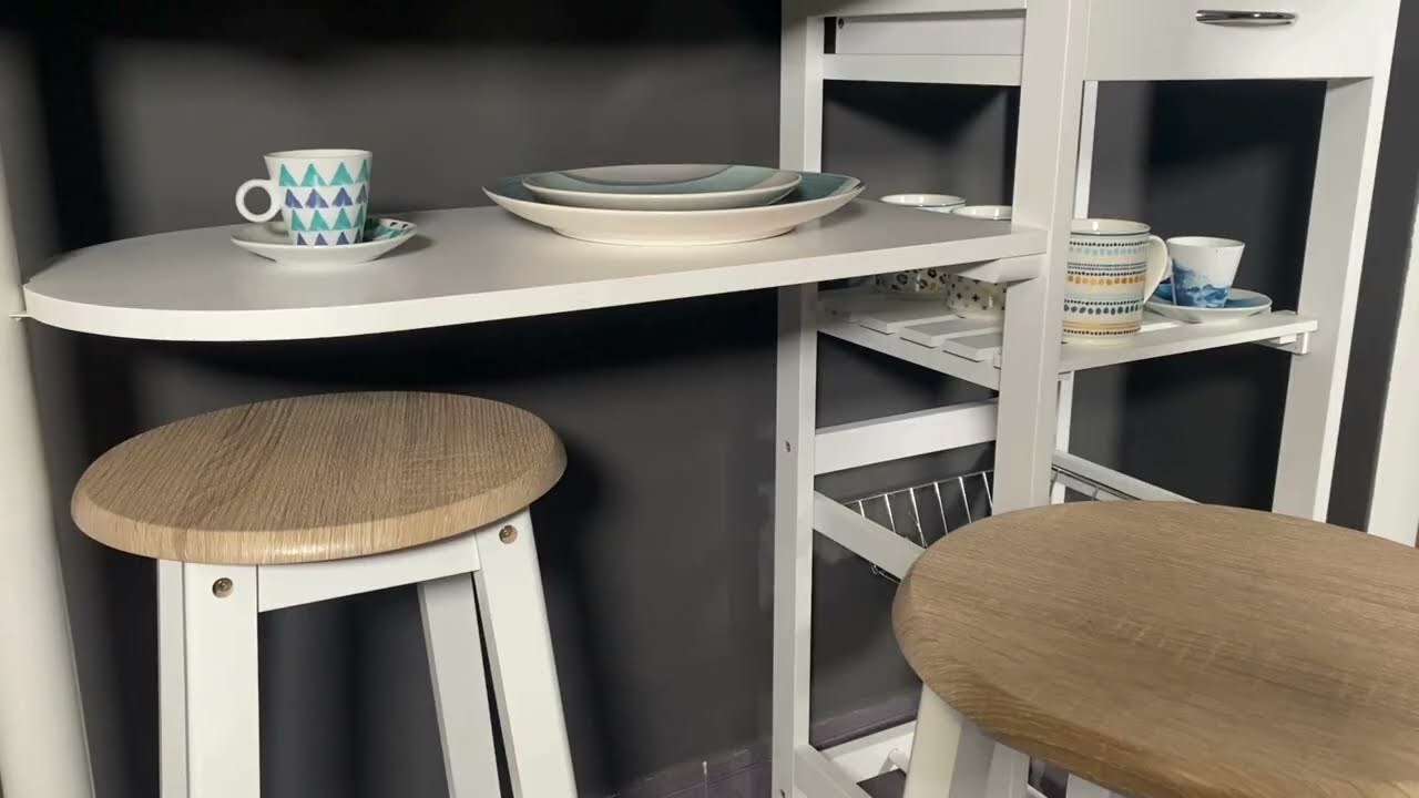 Isola Cucina Compatta VIRSUS Set Penisola Cucina Con 2 Sgabelli - 119x38. 5x88.5 Cm, Bianco/Rovere, MDF Laminato Cestello Portabottiglie - 7