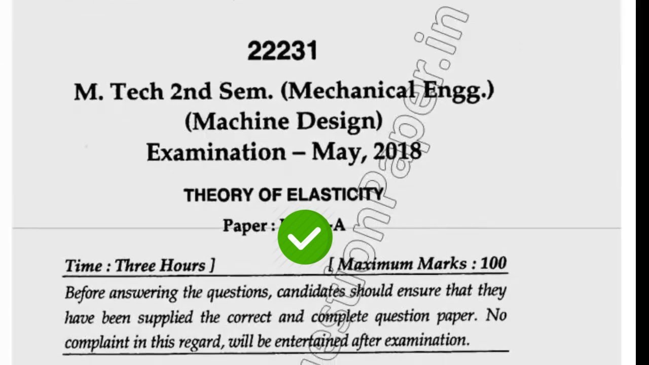 2018 Mdu MTech MAE 2nd Sem Theory of Elasticity Question Paper - YouTube