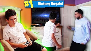 TURNING TV OFF ON KID ADDICTED TO FORTNITE! *FREAK OUT*