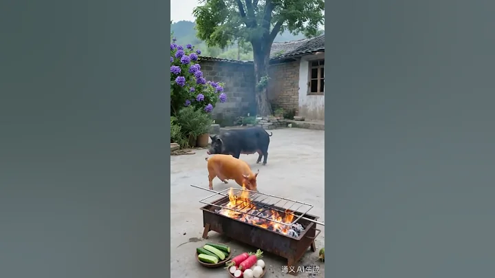 Boo absurd video, ai short video, rural taste, love between pigs and roasted pigs