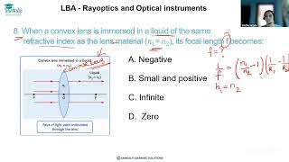 LBA KCET II PU Physics Ray Optics MCQ 8