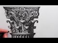 How to Draw a Corinthian Column Capital: Detailed Pencil Drawing