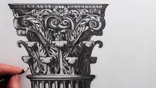 How to Draw a Corinthian Column Capital: Detailed Pencil Drawing