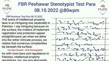 FBR Peshawar Stenotypist Test Para held on 08.10.2022 :: 80 wpm Dictation @mjkstenographer