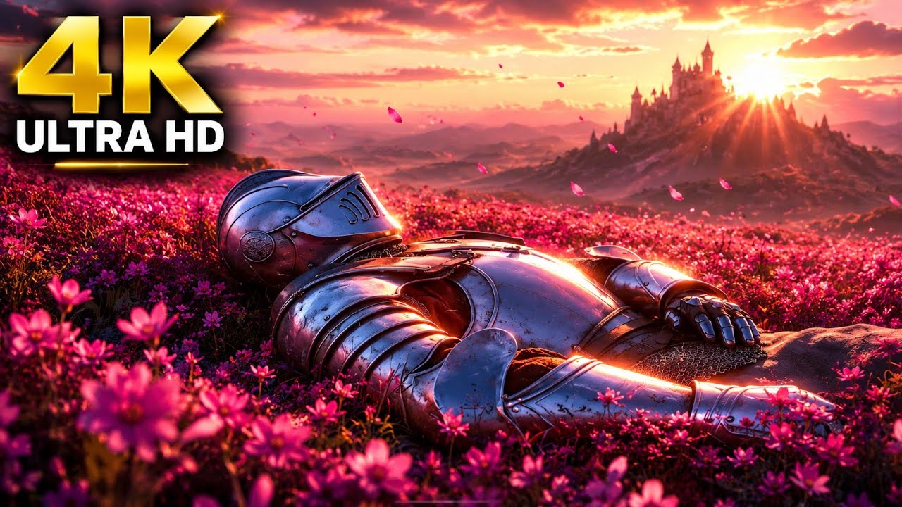 Knight Resting in Flower Field Live Wallpaper 4K.  #Knight #Fantasy #FlowerField #PurpleFlowers 