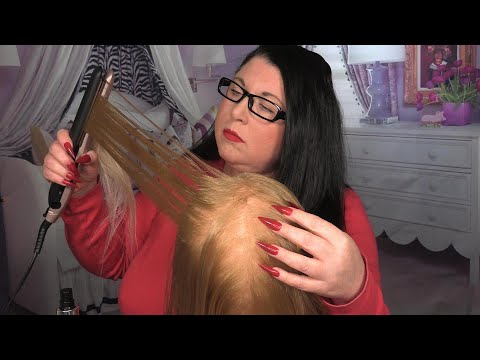 ASMR Relaxing Hair Straightening (Hair Brushing, Spray Sounds, Detangling) Big Sister Roleplay