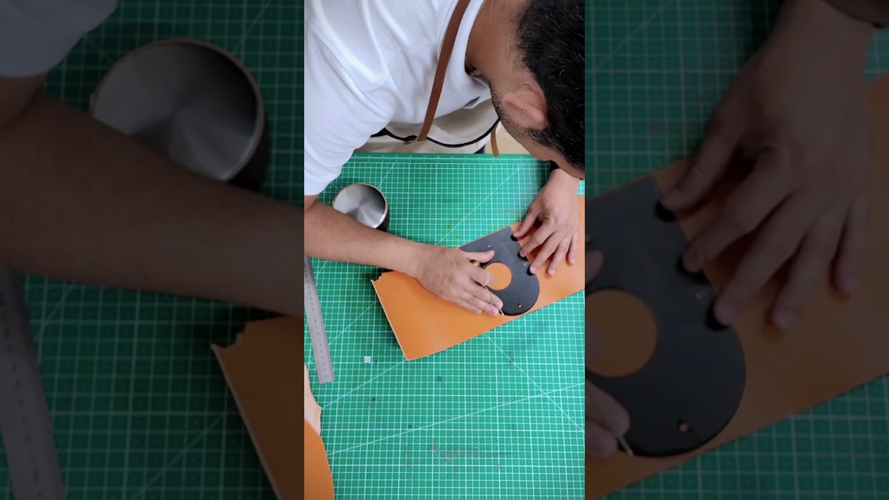 Tracing the pattern for a leather keychain designed to fit an AirTag
