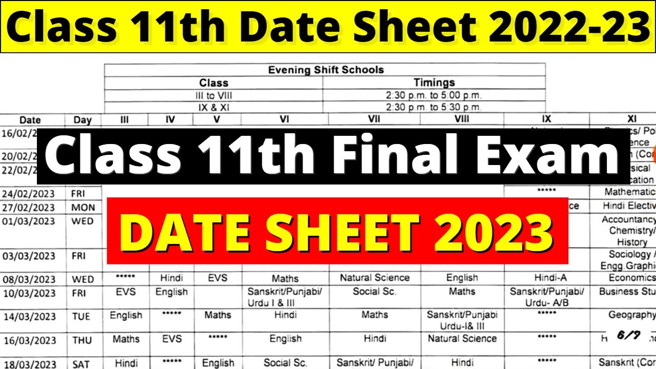 class 11 date sheet 2023 cbse date sheet 2023 class 11 doe class 11
