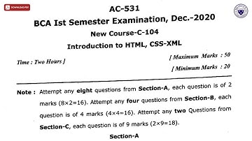 BCA 1ST SEM INTRODUCTION TO HTML CSS XML AC DEC 2020 | DBRAU