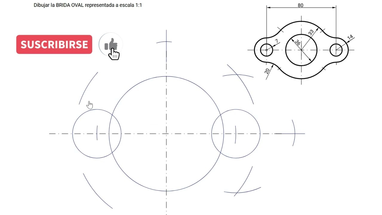 Dibujar enlace tangencial pieza técnica sencilla. Brida oval.
