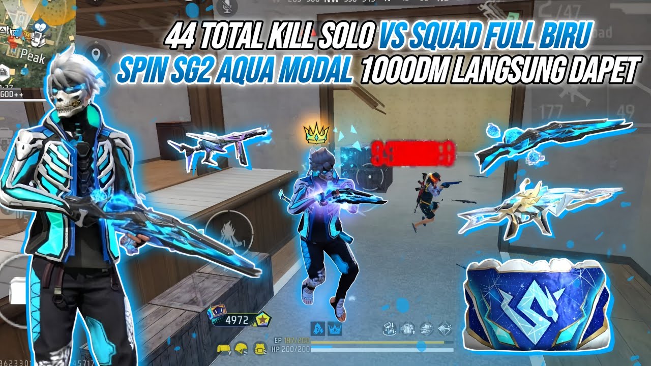 44 KILL SOLO VS SQUAD FULL BIRU !!! SPIN SG2 AQUA MODAL 1000DM DIKASIH HOKI GARENA LANGSUNG DAPET!?