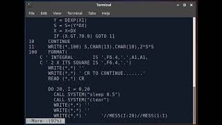 FORTRAN 77 Program to Integrate e^-x^2/2, Square it, then X 2 to get PI.