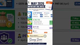MAY 2026 Due Dates | GST, TDS, PF, LLP ⚠️ Don’t Miss!