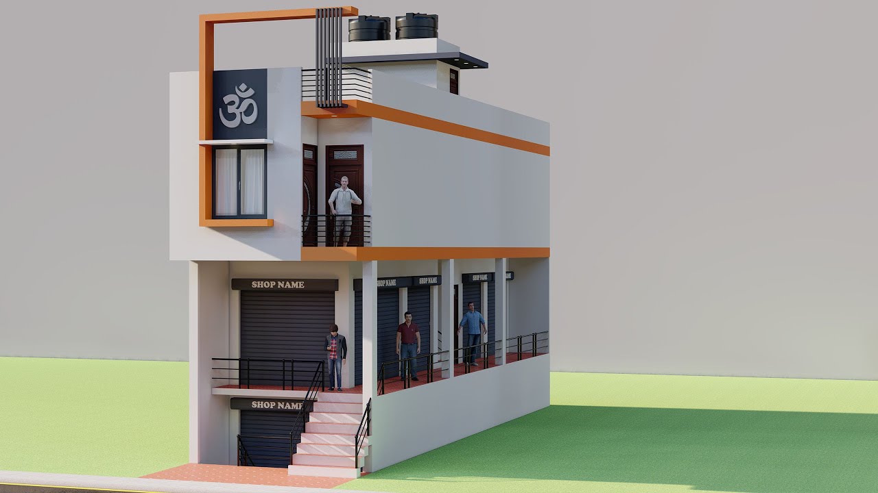 15X50 Shop With Rental House Plan,Best 3D Shop Design,Beutiful House Plan