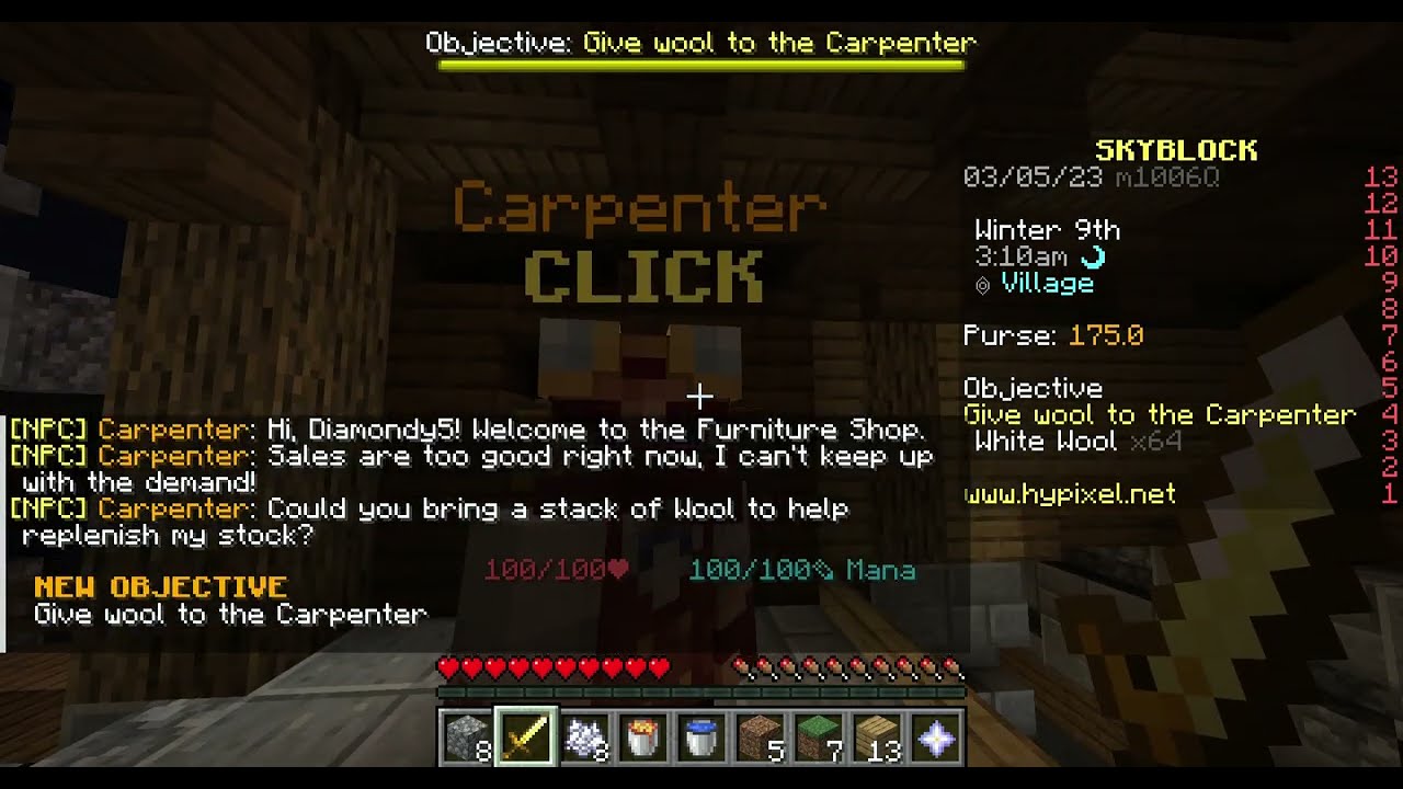 Hypixel skyblock quest guide EP 4 talk to the Carpenter