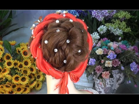 Búi tóc cho cô dâu đội khăn mấn /Easy Hairstyle for party or wedding