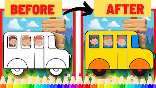 How to Draw The Wheels On The Bus | Nursery Rhymes and song Kids