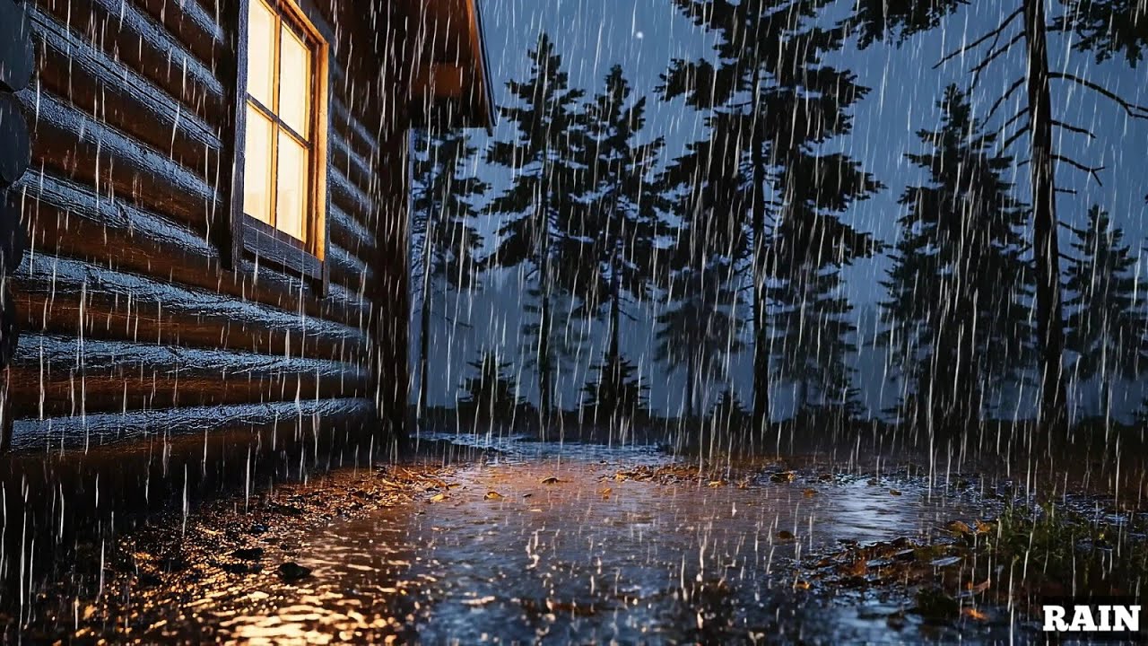 Heavy Rain Beside Forest Cabin – Natural Rain Sounds for Deep Sleep (1 Hour, No Thunder)