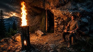  Alone In The Mountains Overnight  Building A Stone Shelter With A Fireplace