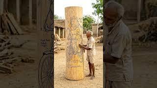 Old Villager Carves a Life-Size Bear Riding a Bicycle While Holding a Baby Donkey!