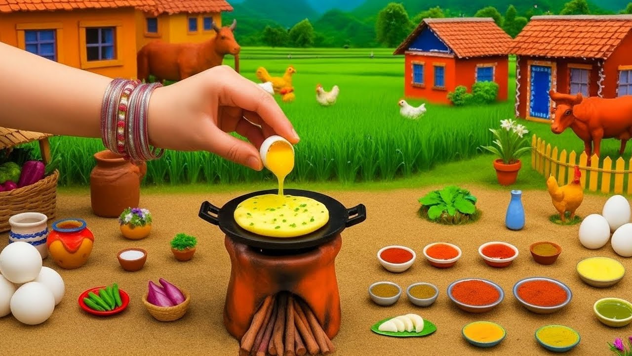 Tiny Miniature cooking with Dolls ASMR Videos | Miniature Roasted Egg Masala Is a little mini videos