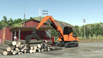 Doosan Log Loader Stacking Short Logs - Outside View - FDR Logging Farming Simulator