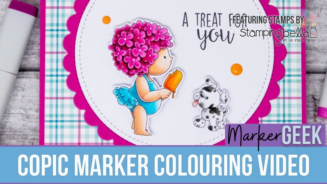 Copic Marker Colouring Stamping Bella Summer Bundle Girl in a Floral Swim Cap & Puppy rubber stamps