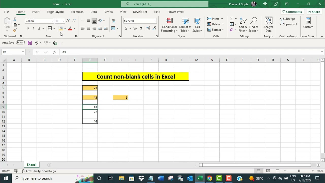 Count non-blank cells in Excel - YouTube