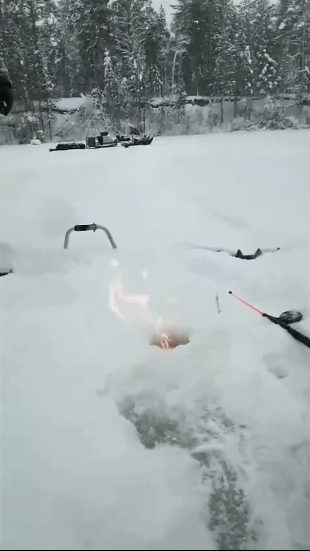 Gas Emission Under Frozen Lake Ignites When Lit by a Match