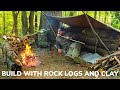 Solo Overnight Building a Bushcraft Camp In The Woods and Bacon Wrapped Pork Tenderloins