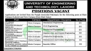 UET University of Engineering & Technology Lahore Jobs 2022 UET University of Engineering & Technology Lahore Jobs 2022