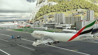 Very Hard And Dangerous Landing, Emirates Cargo B747 At Gibraltar Airport, Msfs