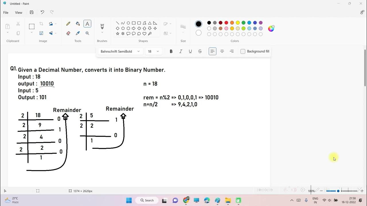 Decimal To Binary Part - 1(Using Arithmetic Operator) - YouTube