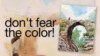 Don't fear saturated color in your watercolors (stone bridge landscape)! screenshot 4