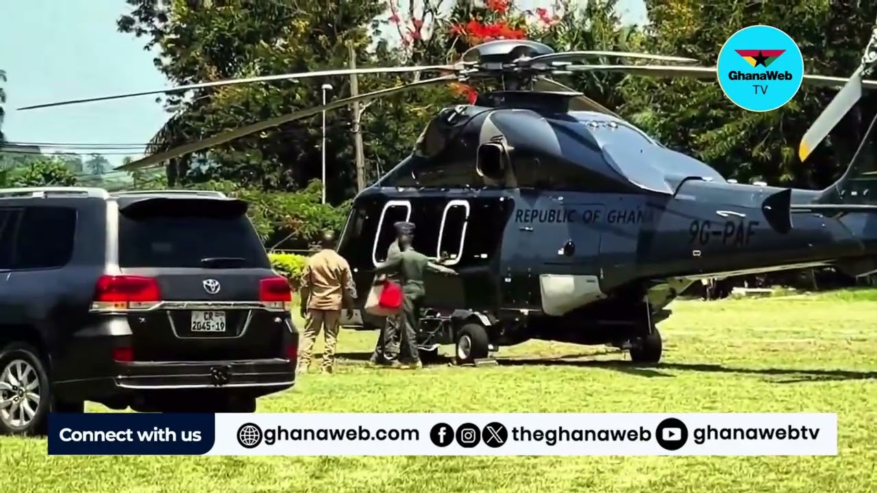 ⁣Watch President Mahama arrive in Akosombo aboard newly acquired Ghana Air Force helicopter