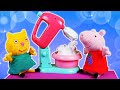 Çizgi film oyuncakları ile yemek yapma oyunu. Peppa Pig ailesi beze yapıyor!