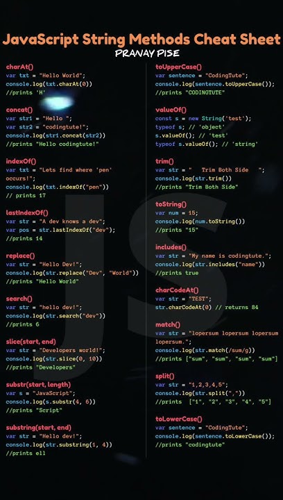 All JavaScript String Methods Cheat Sheet || JavaScript String method ...