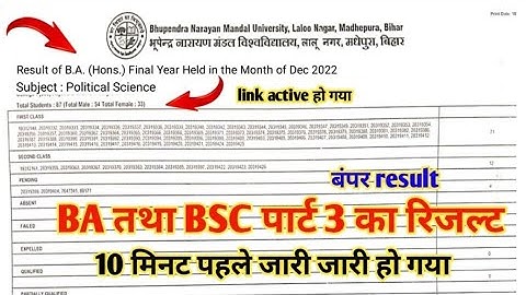 BNMU BA BSC Part 3 Result 2019-22 जारी BA Part 3 Arts Result Kaise Dekhe BNMU BA final year Result