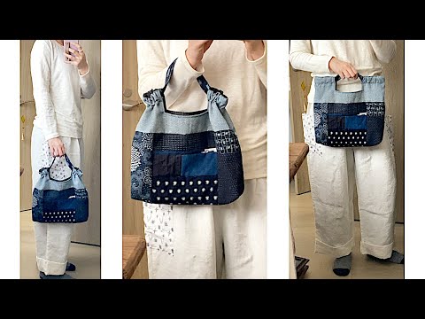 藍染古布　襤褸　リメイク　ハンドメイド　トートバッグ 古布 #古布リメイク #トートバッグ #型染め#絣 #刺し子#藍染め