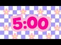 🌸 Aesthetic 5 Minute Countdown Timer | Floral &amp; Cute Checkered Background
