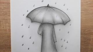 Kolay Şemsiye Tutan Arkası Dönük Kız Resmi Adım Adım Nasıl Çizilir